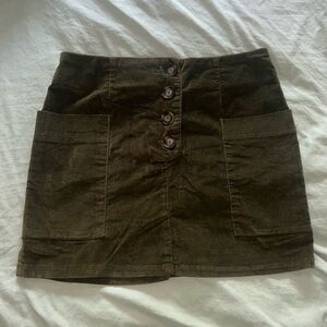 BDG Dark Olive Mini Skirt with Button Detail